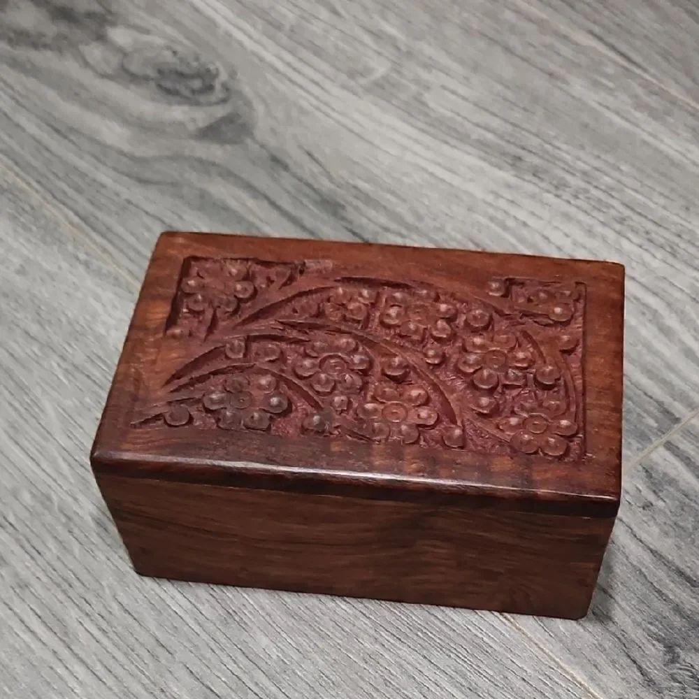 Flower Carved Wooden Hidden Storage Box